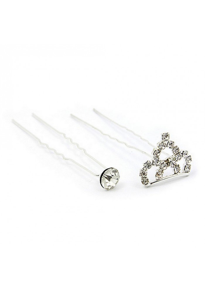 Hair Stick - 12 pcs Jeweled Crown & a Solitary Crystal - CS-MCS0081